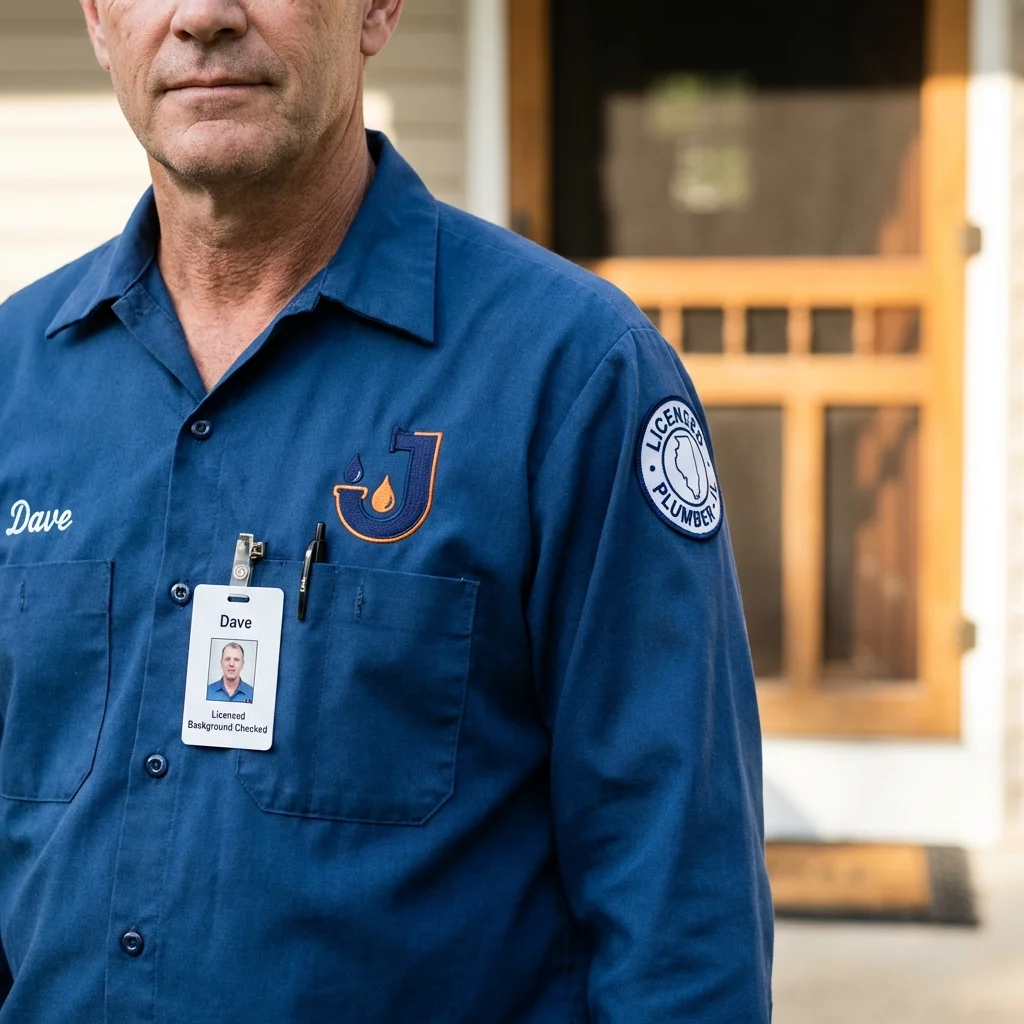 Licensed plumber showing ID badge in Michigan Center, MI
