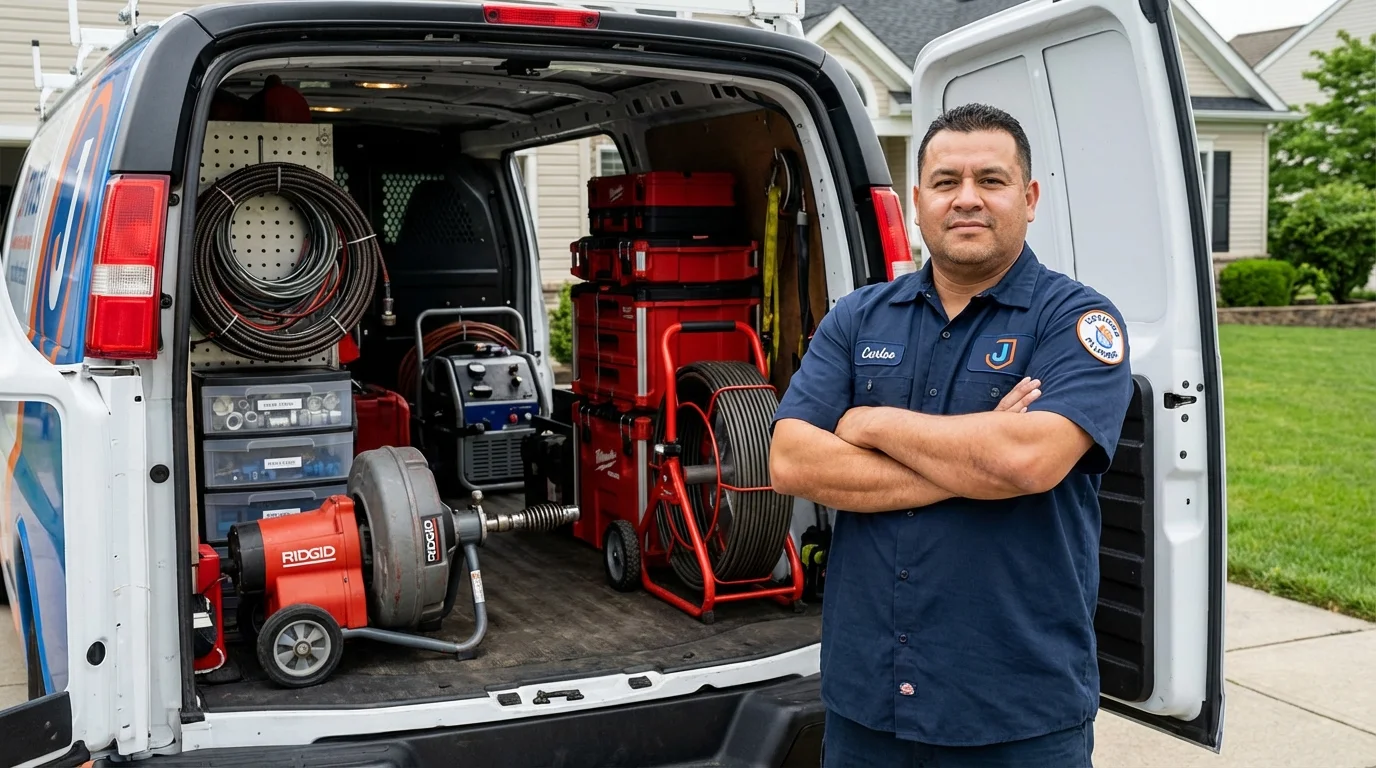 Professional drain cleaning equipment and Johns Plumbing LLC plumber in Michigan Center