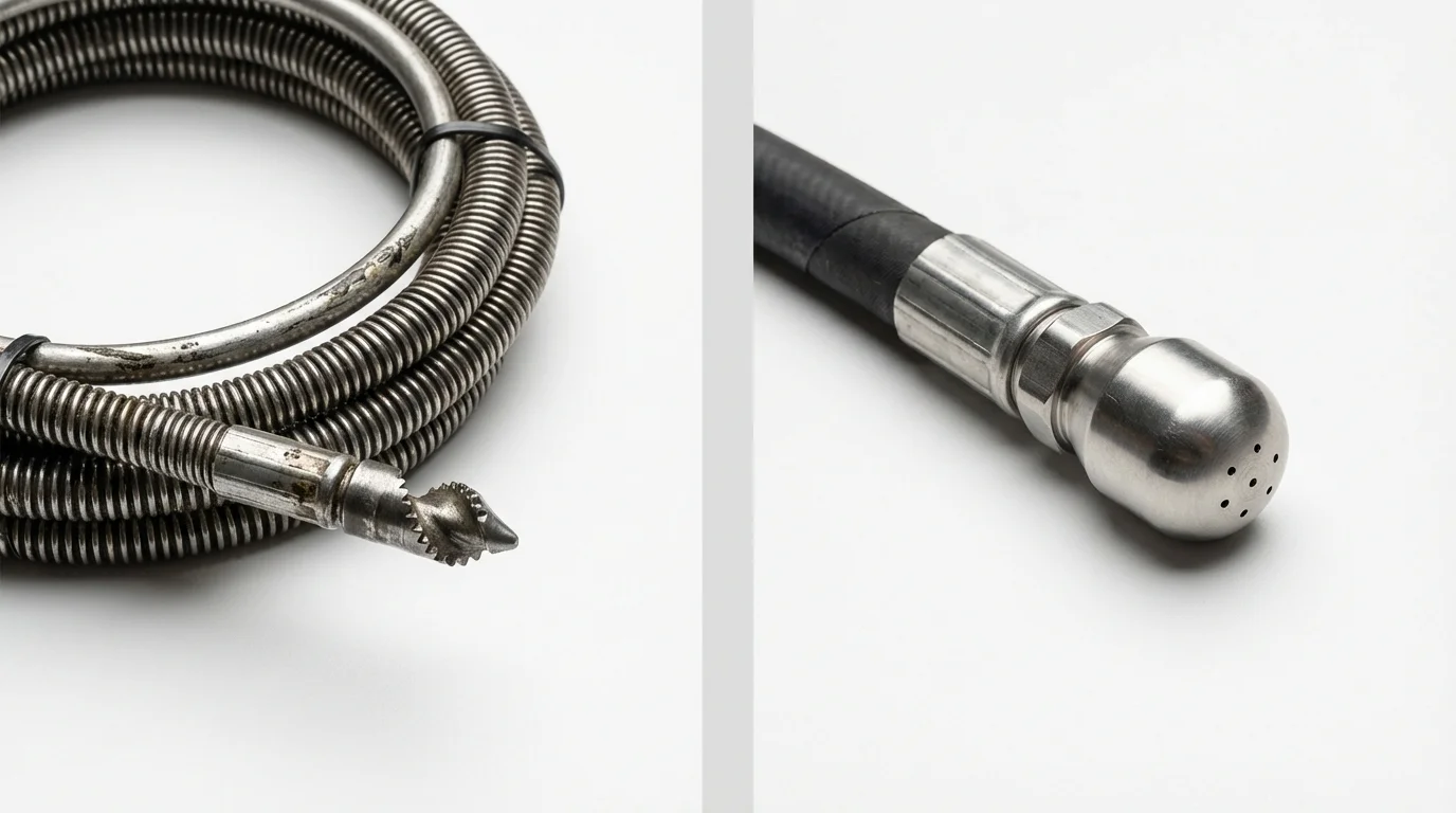 Drain snake cable and hydro jetting nozzle used for drain cleaning in Michigan Center, MI
