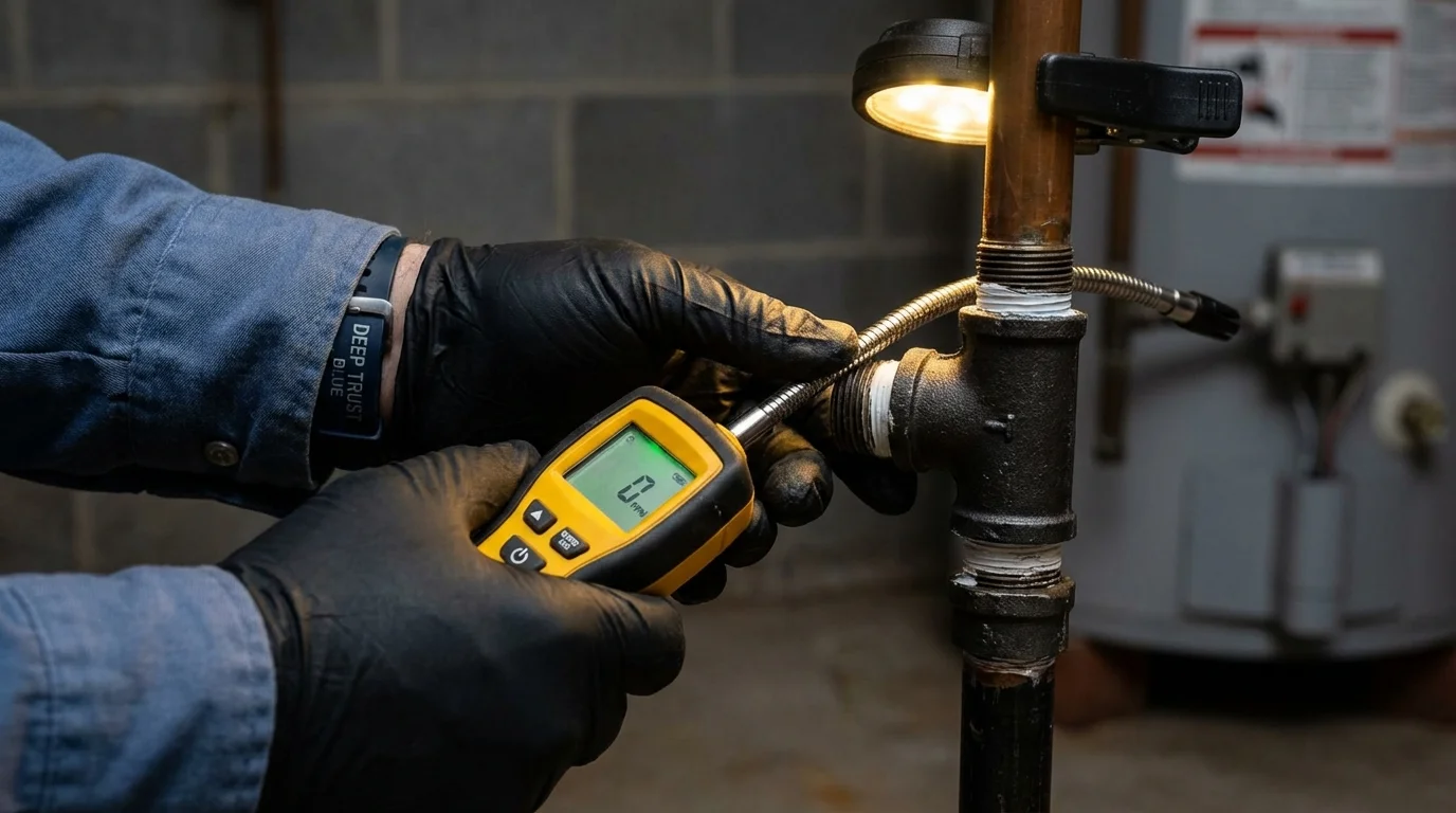 Gas leak detection with electronic sniffer by Johns Plumbing LLC in Michigan Center