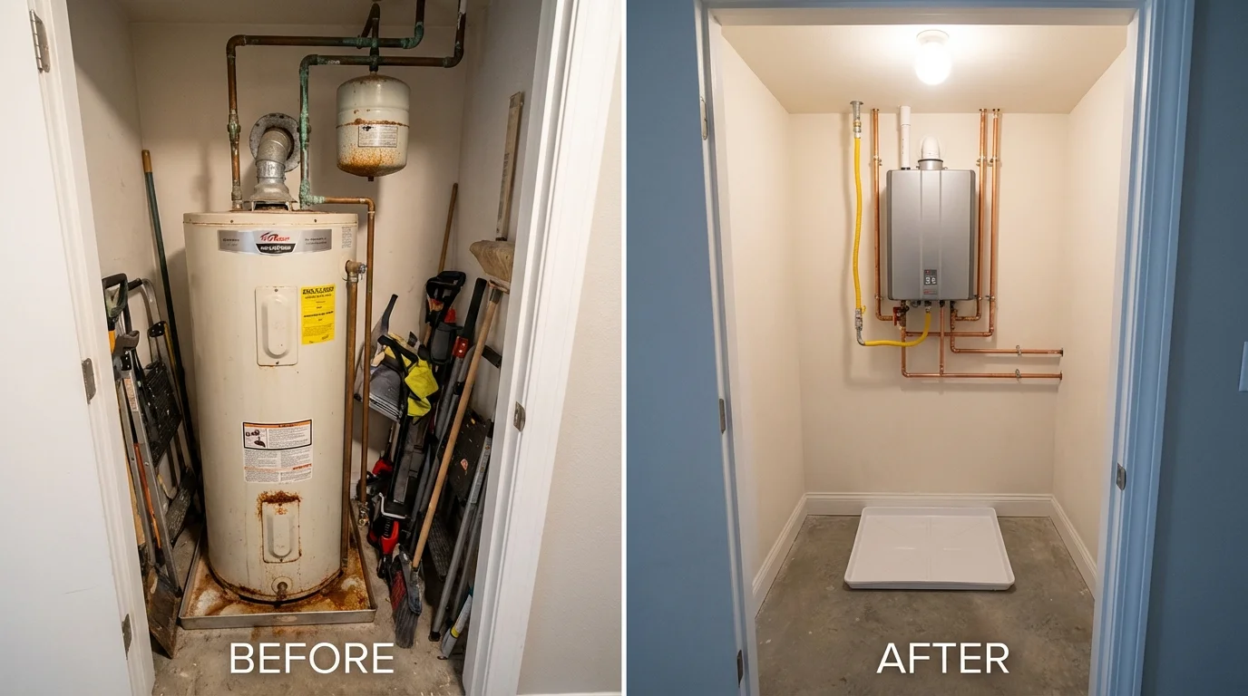 Tank water heater versus wall-mounted tankless unit comparison for Michigan Center, MI homeowners
